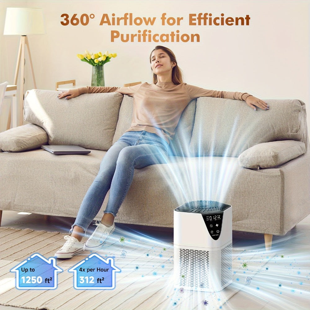 Air Purifier TDBYWAE MB-025 with H13 Three-Stage Filter, 1250 Sq Ft Source Value, PM2.5 LCD and 25dB Mode