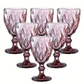 Six-Piece Diamond-Pattern Stemmed Wine Glass Set in Pink, Green or Blue Checkout Color Options