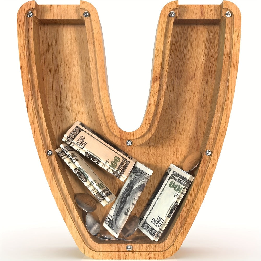 Wooden Letter Penny Bank – Alphabet Coin Bank Savings Box for Kids & Adults, Personalized Money Bank Birthday Gift