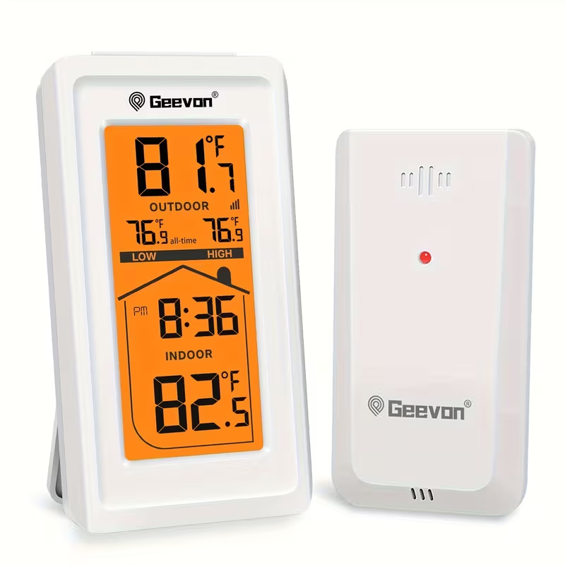 Indoor Outdoor Thermometer Hygrometer – Temperature Humidity Meter with Time Display, 48Hr History, Backlight & Ice Warning