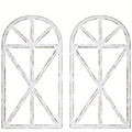 Distressed Wood Window Frame Wall Decor, Two-Piece Set in Rectangular or Arched Styles without Glass