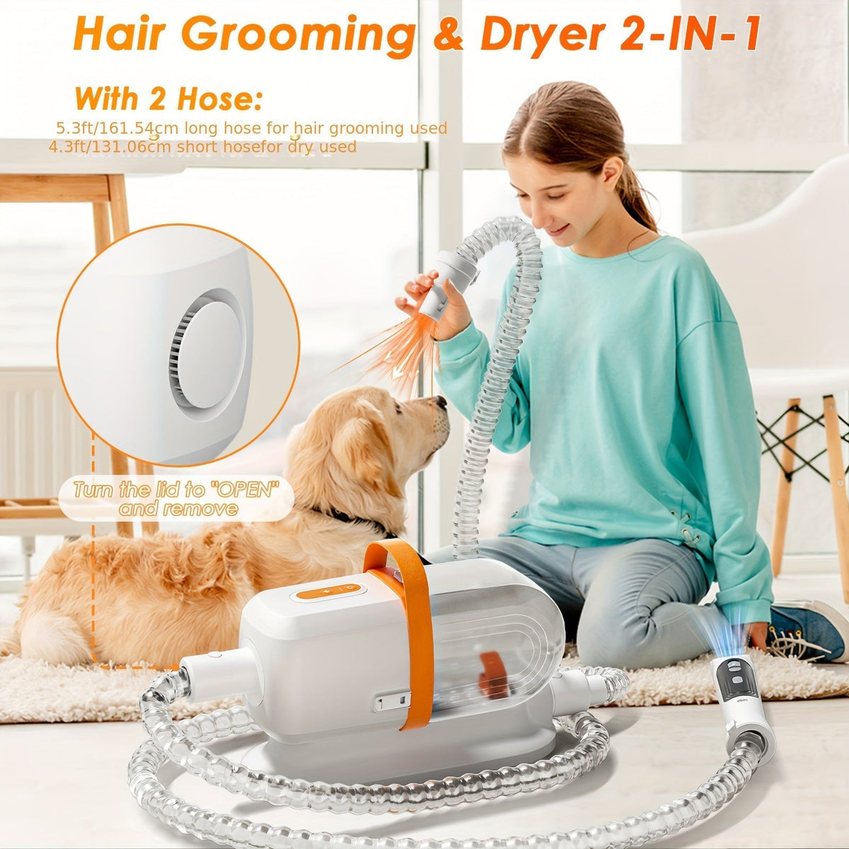 Pet Grooming Vacuum Kit with 2.2L Cup, Purple or Orange Trim and 8-in-1 or 9-in-1 Dryer Packages