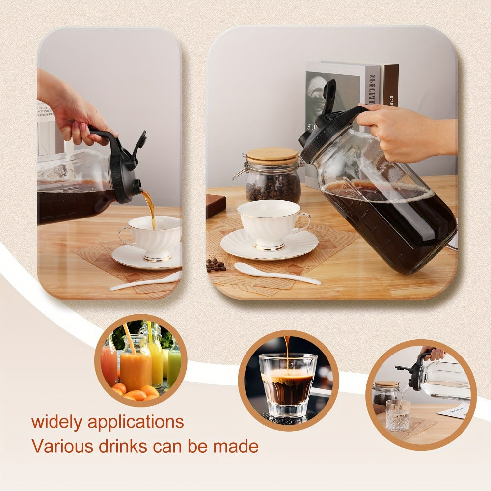 Cold Brew Coffee Pot Set with Stainless Steel Filters & Cleaning Brush – 32oz Glass Mason Jar Cold Brew Maker for Home