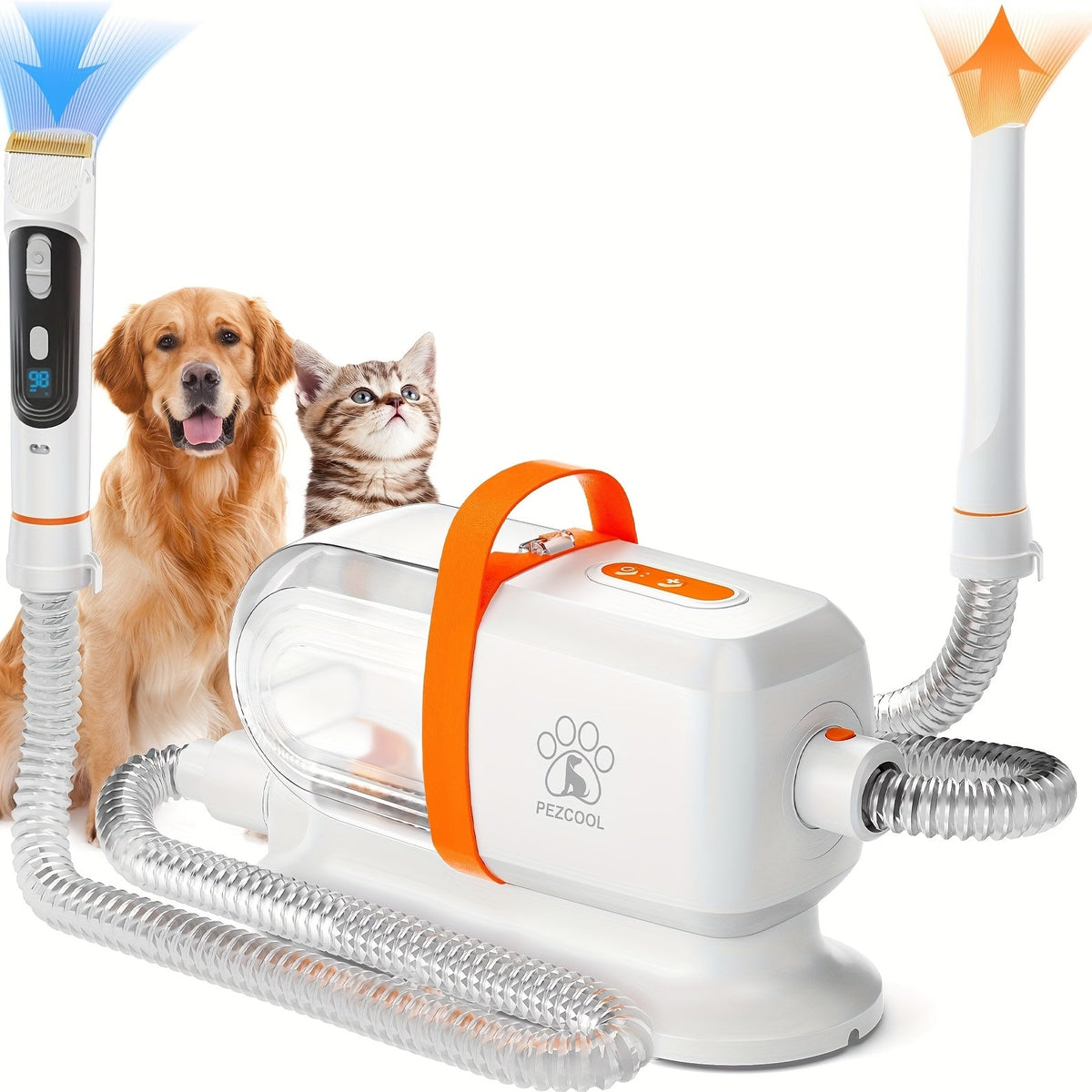 Pet Grooming Vacuum Kit with 2.2L Cup, Purple or Orange Trim and 8-in-1 or 9-in-1 Dryer Packages