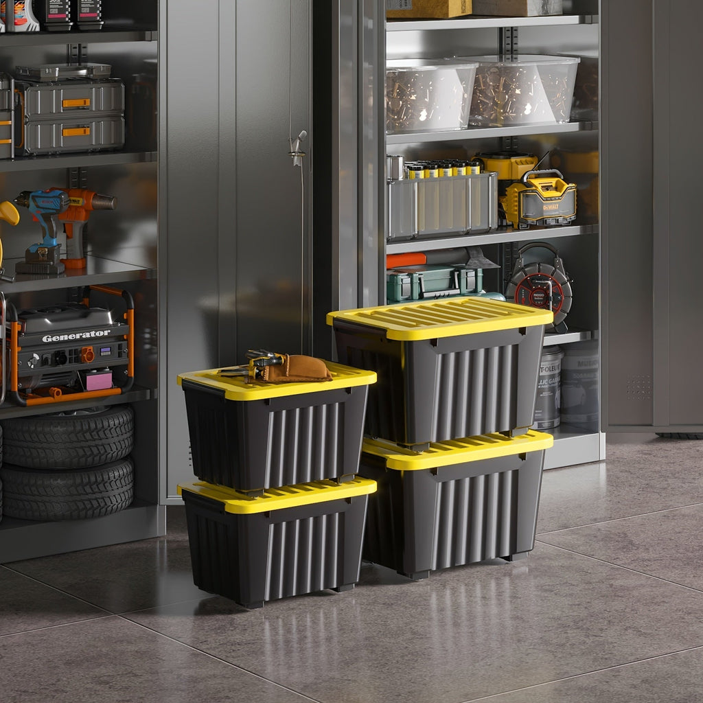 Stackable 72- and 97-Quart Storage Bin Sets with Lids, Wheels, Three Colors and 4- or 6-Pack Options