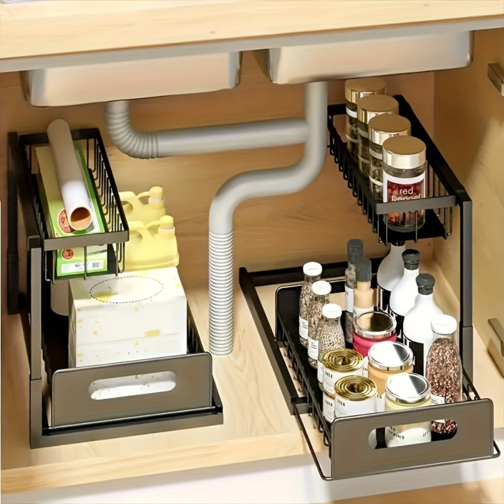 Under Sink Storage Organizer 2-Tier Slide-Out Shelf in 1 or 2 Packs and Three Color Options