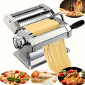 Pasta Machine with 8 Adjustable Thickness Settings, 2-in-1 Stainless Steel Manual Pasta Maker with Roller & Cutter