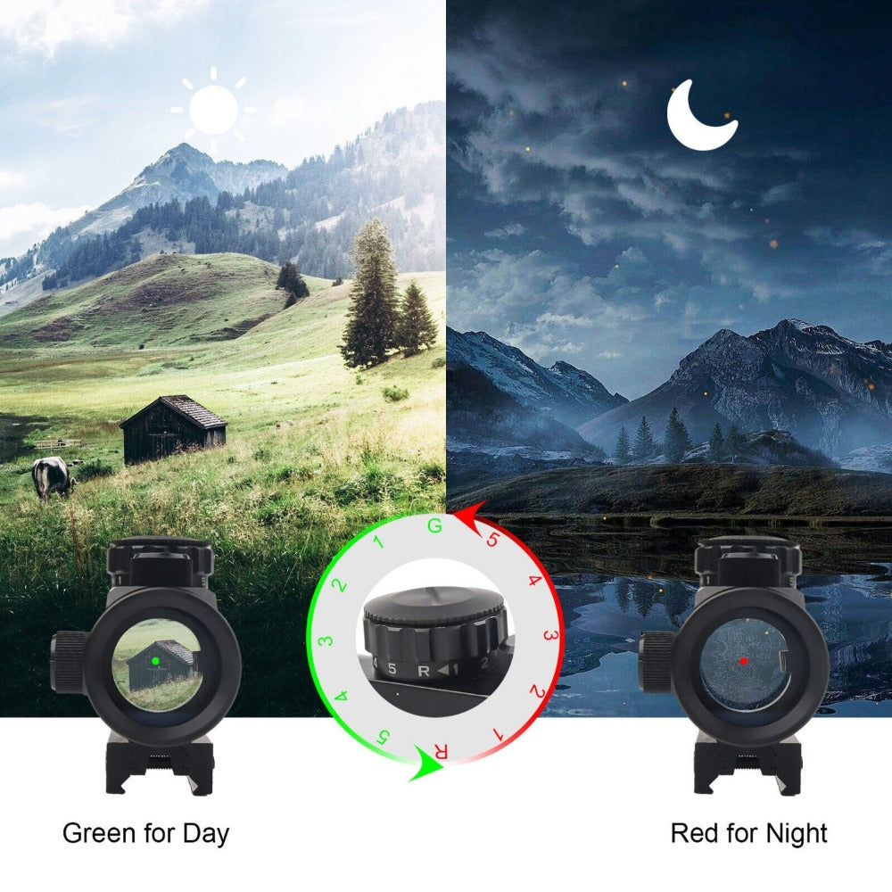 Red Green Dot Sight Scope 1x40 with Picatinny Rail Mount, 2 Reticle Types, Adjustable Brightness for Rifles