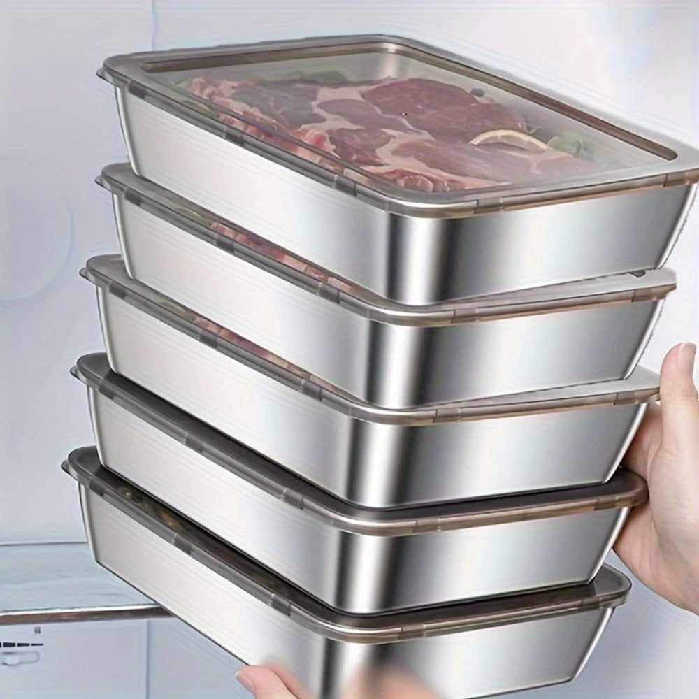Storage Containers with Lids, Five-Piece Stainless Steel Plate Set with Five Flip-Top Lids for Hand Washing