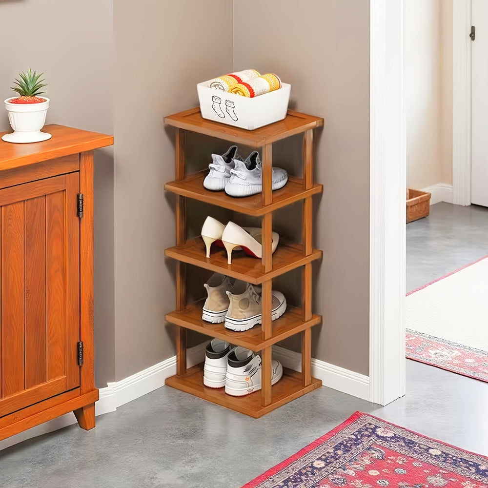 Bamboo-Labeled Freestanding Shoe Rack with Six- or Nine-Layer Checkout Options and Square Shelves