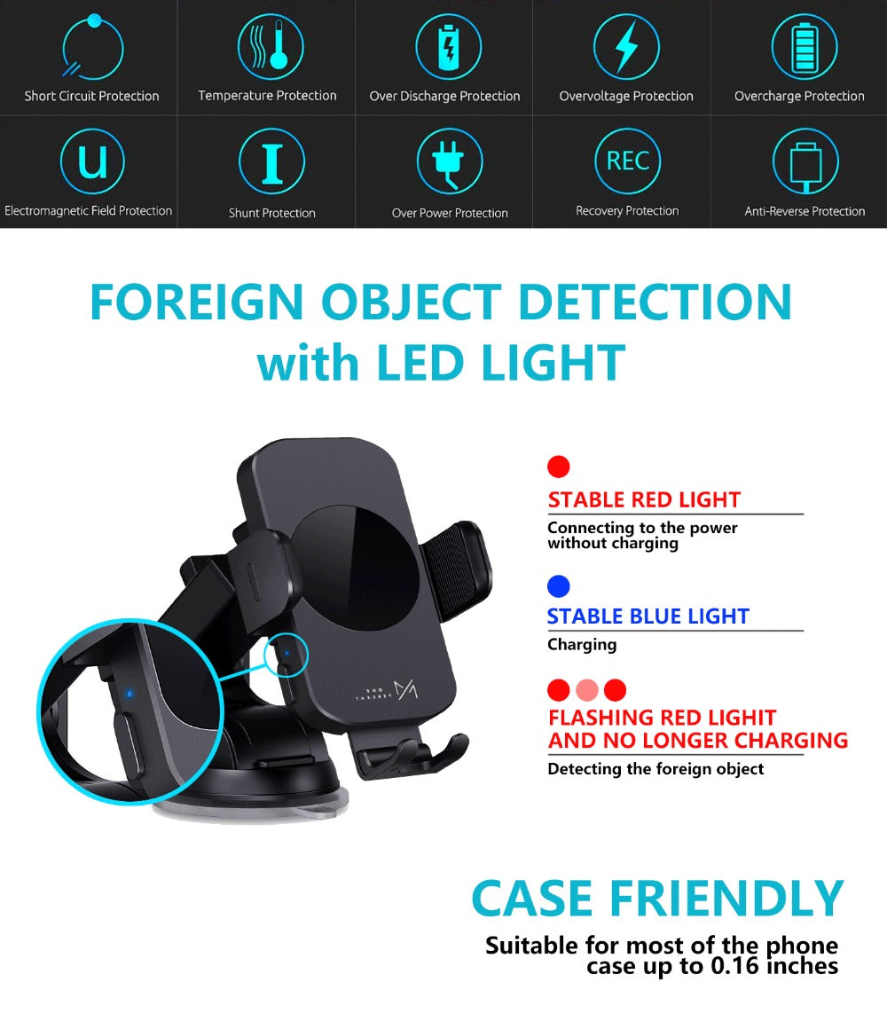 4-Color Wireless Car Charger Mount 15W Qi Auto-Clamping – Fast Wireless Charging Phone Holder for iPhone 17 16 15 14 13 12 11 Pro Max