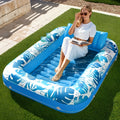 70 x 46-Inch Inflatable Pool Float Tanning Bed in Blue with Open Center, Ribbed Base and Raised Pillow