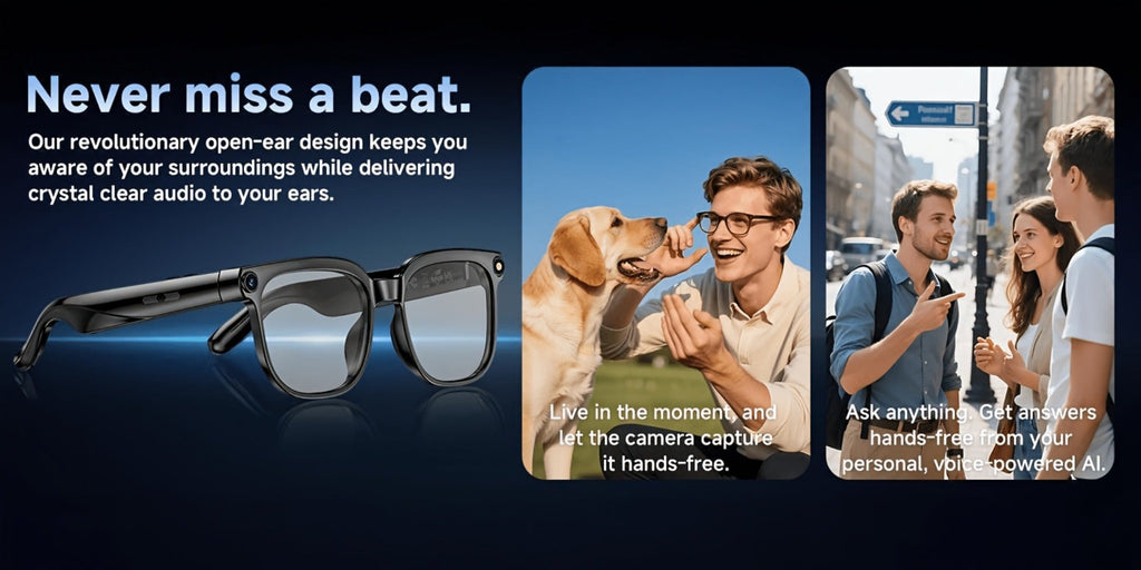 Smart Glasses 8MP Camera Eyewear with Photochromic Lenses, Translation, Object Recognition and Bluetooth Audio