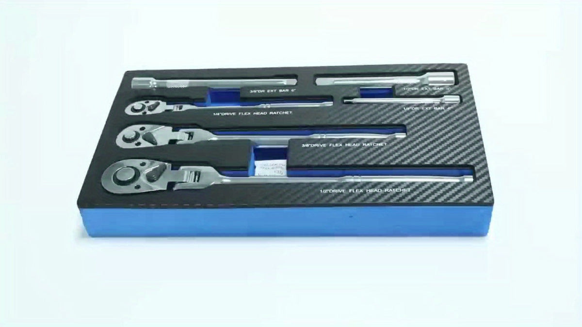 6-Piece Ratchet Wrench Set 1/4" 3/8" 1/2" Drive – Rotating Head Ratchet with Extension Bar, Chrome-Plated Stainless Steel