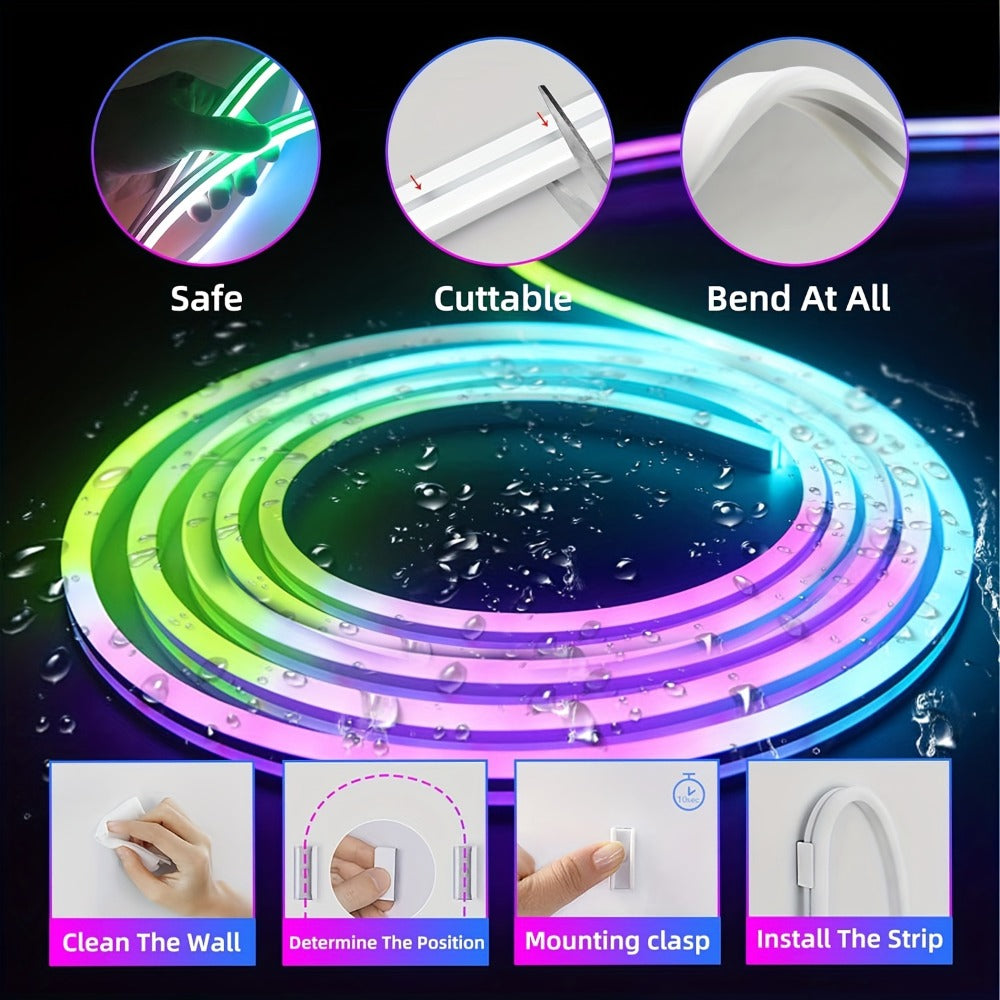 RGBIC Color Chasing LED Neon Rope Light with App & Remote Control, Music Sync, DIY Design, Multi-Color Including White