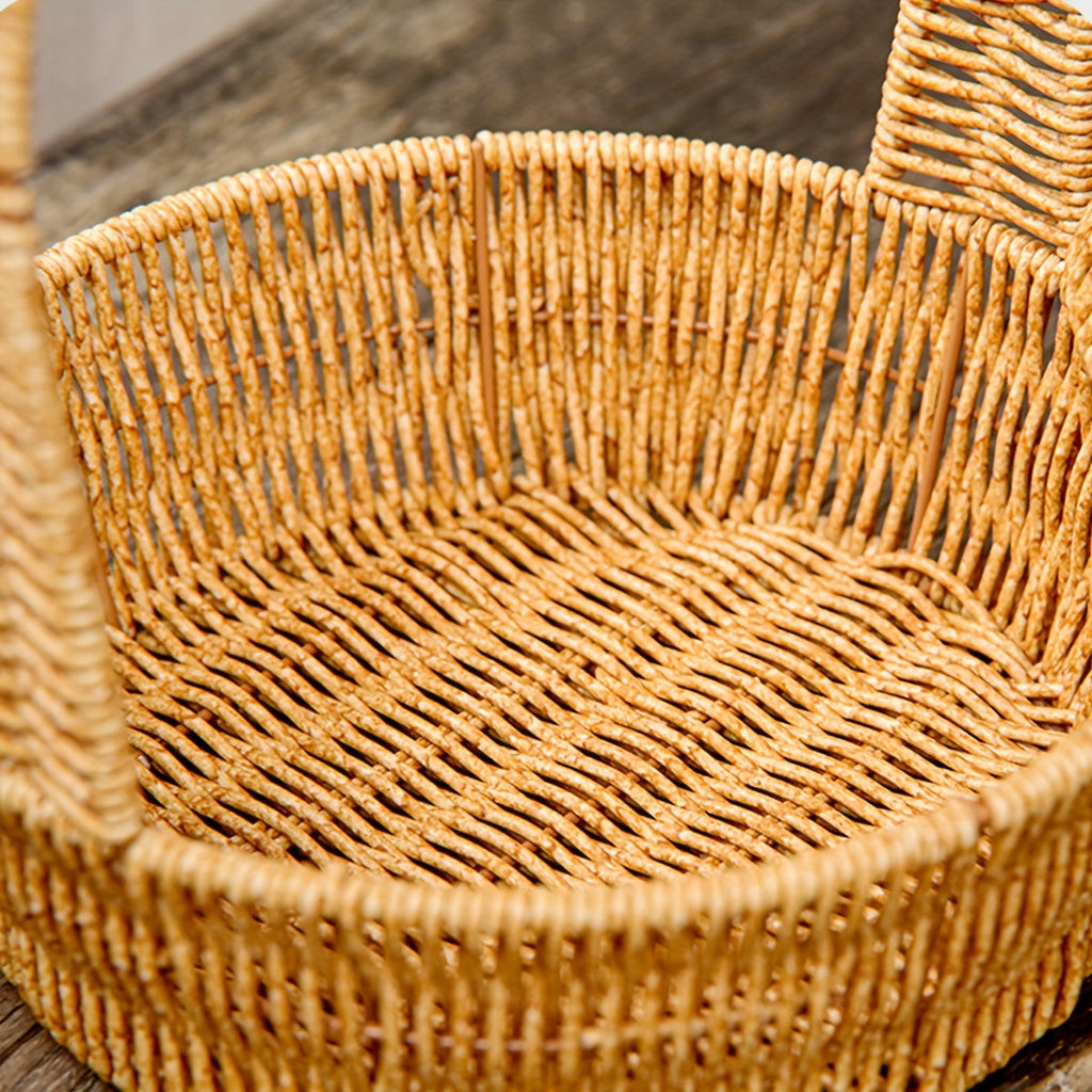 Rattan-Look Plastic Woven Carry Basket with Tall Handle in Small, Medium and Large Size Options