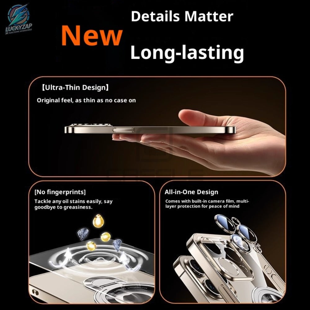 Magnetic iPhone Case Electroplated PC Shockproof Clear Back U-Shield Kickstand Lens Protector for iPhone 17 Pro Max 17 Pro 17 Air 17 16 15