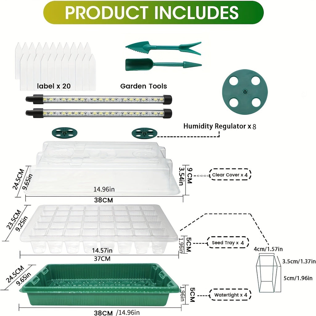 Seedling Starter Tray with Grow Light 4pcs 160-Cell, Adjustable Brightness & Timer, Humidity Dome