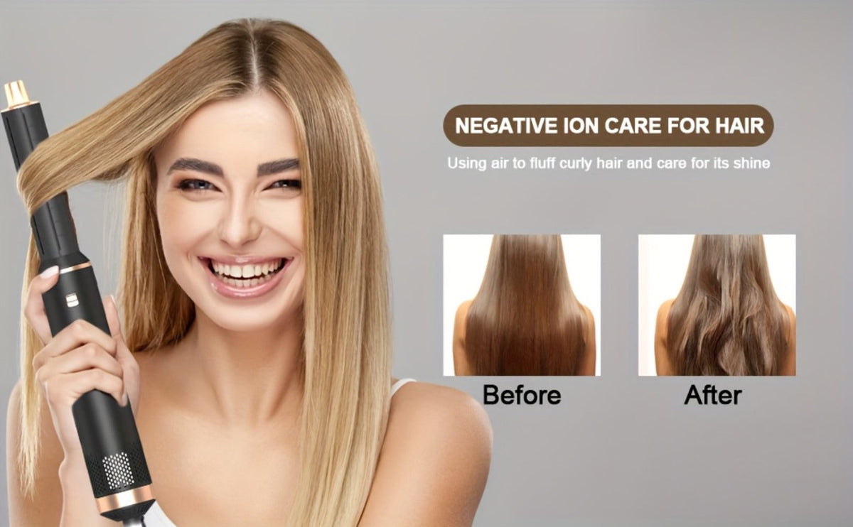 5-in-1 Hot Air Brush Negative Ion Hair Styler Blow Dryer Curler Straightener Volumizer, for Home, Travel and Salon Hair Styling