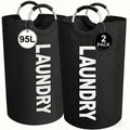 Two-Piece 95L Foldable Laundry Hamper Set with Ring Handles in 12 Solid or Mixed Color Options