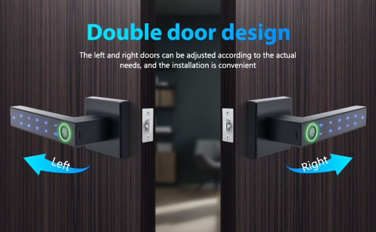 Smart Door Lock Black Lever with Fingerprint Keypad IC Card App Key and Left Right Hand Setup