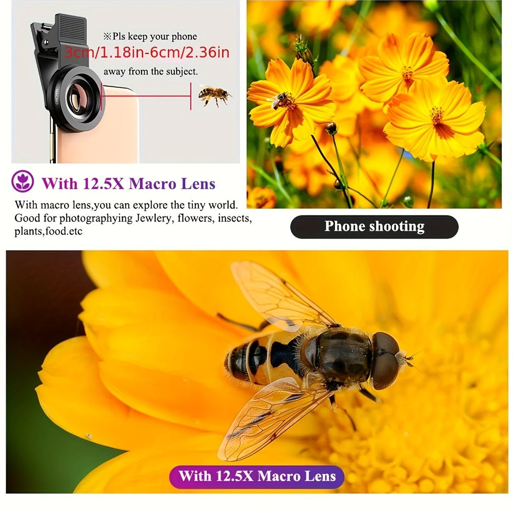 Clip-On Phone Lens Kit 2-in-1 – 0.45x HD Wide Angle & 12.5x Super Macro Lens for iPhone & Android, Universal Smartphone Camera Upgrade