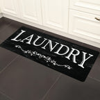 Laundry Room Mat Black & White LAUNDRY Text Non-Slip Machine Washable – Soft Polyester Cut-Pile Floor Rug for Laundry Room, Bathroom