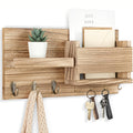 Wall Mounted Storage Rack with Mail Slot – Rustic Wood Floating Shelf with Hooks for Keys, Hats & Envelopes