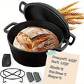 6-Piece Cast Iron Dutch Oven Set with 6.1QT Pot, 1.9QT Skillet Lid, Handle Covers, Support Frame and Scraper
