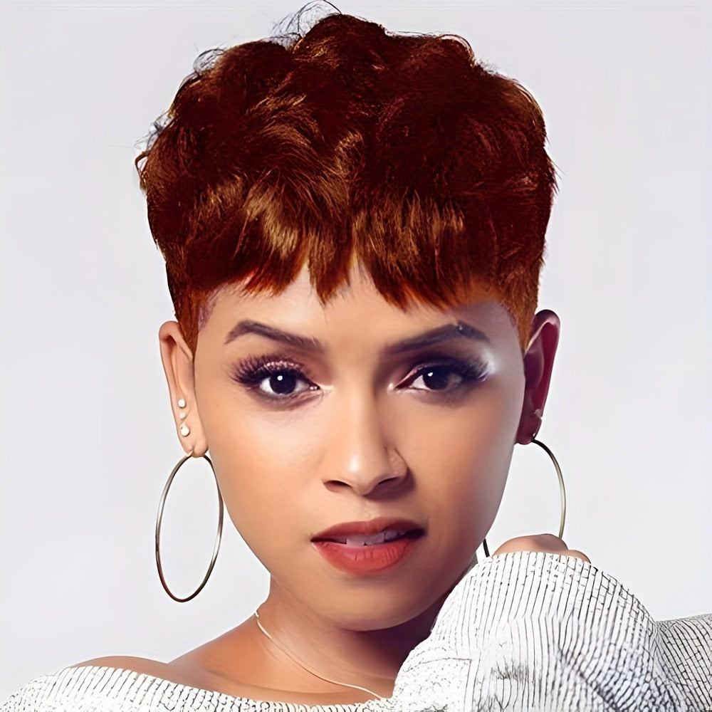 Synthetic Wig Short Body-Wave Pixie Cut, 4-Inch Rose Net Cap in Eight Fashion Colors for Women