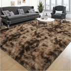 Area Rug, 6x9 Foot Tie-Dye Coffee Plush Shag Style with Machine-Wash Care and Source-Listed Backing