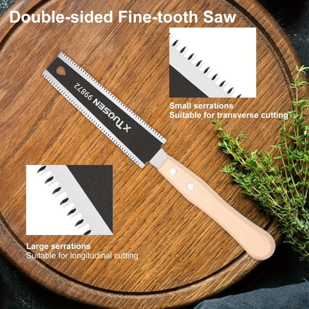 Japanese Pull Saw Set 3-Piece, Double-Sided Fine Teeth Curved Hardwood Hand Saw for Woodworking, Trimming & Precision Cutting