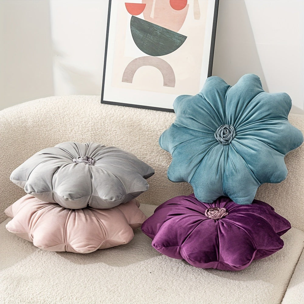 Round Flower Shaped Throw Pillow with Insert 16 Inch Soft Knit Decorative Cushion Machine Washable Zipper for Sofa Bed Car Home Decor 5