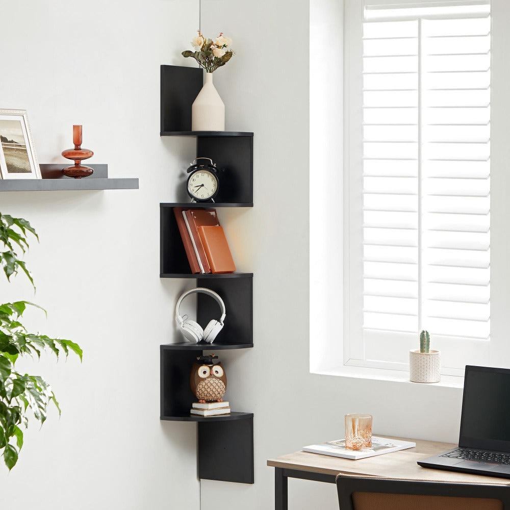 Corner Floating Shelf 5-Tier Wall Mount, Space Saving Storage Rack for Bedroom Living Room, Radial Display Organizer