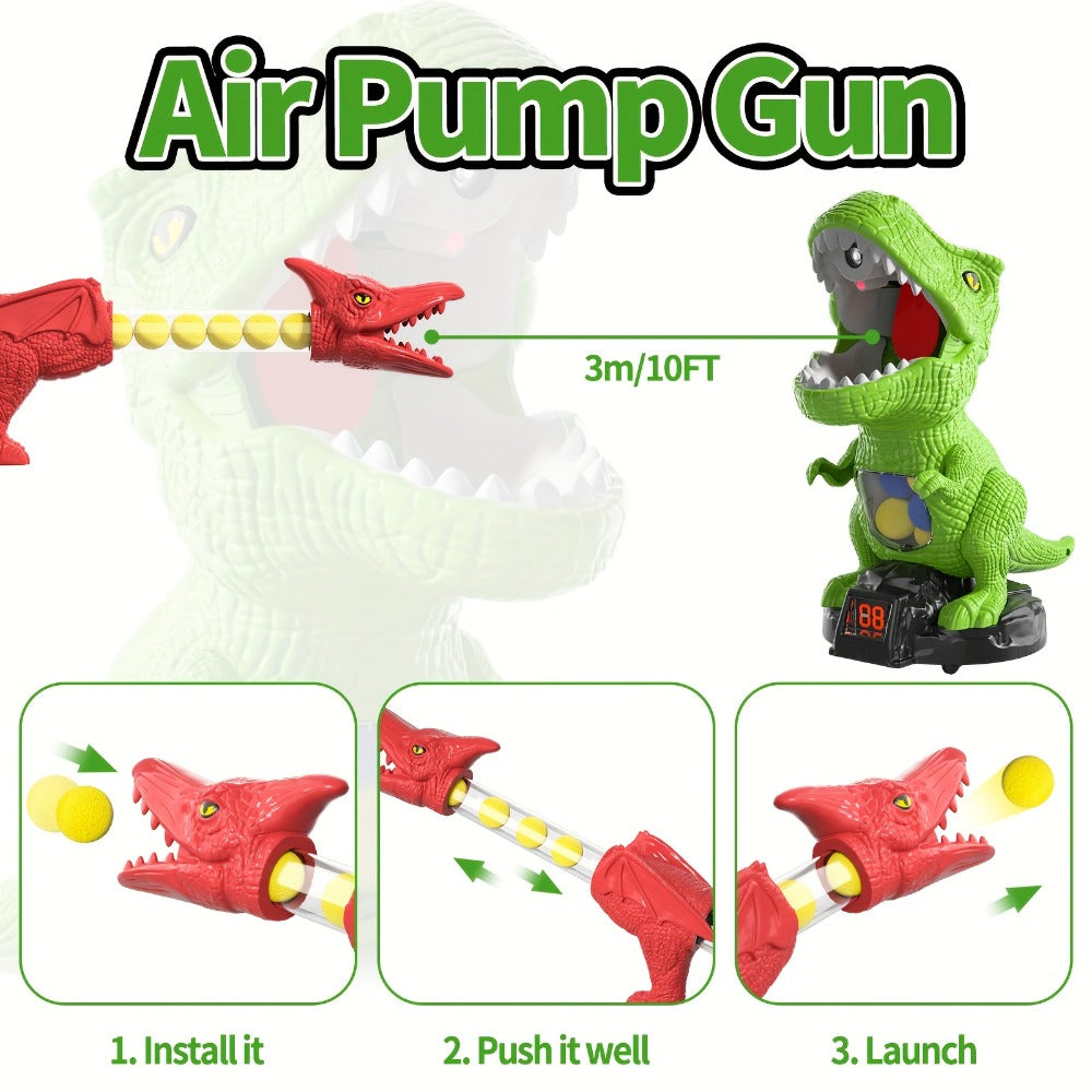 Dinosaur Shooting Game Toy with Sound Light & Spray, Movable Dino Target Launcher Set with Foam Bullets & Goggles for Boys Kids Ages 3+