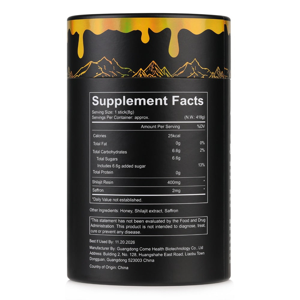Herbal Supplements with HIMASTER Label, Shilajit Honey Saffron Sticks, 30 Sticks per Package