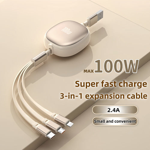 1.2m Retractable Charging Cable with Type-C, Micro USB and Lightning Ends in Six Color Options