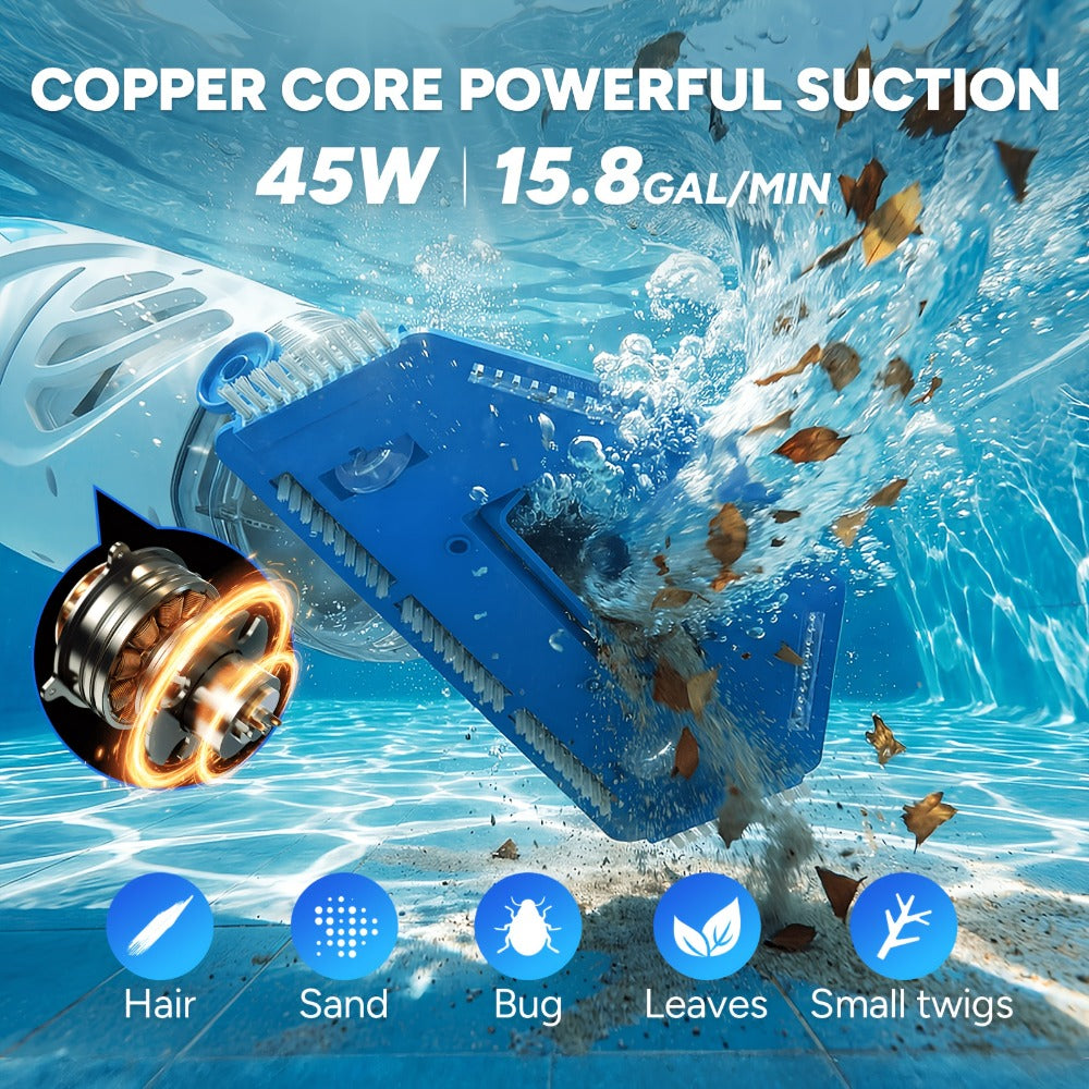 Cordless Pool Vacuum Cleaner with Telescopic Pole, 15.8 GPM Powerful Suction, 60-Min Runtime