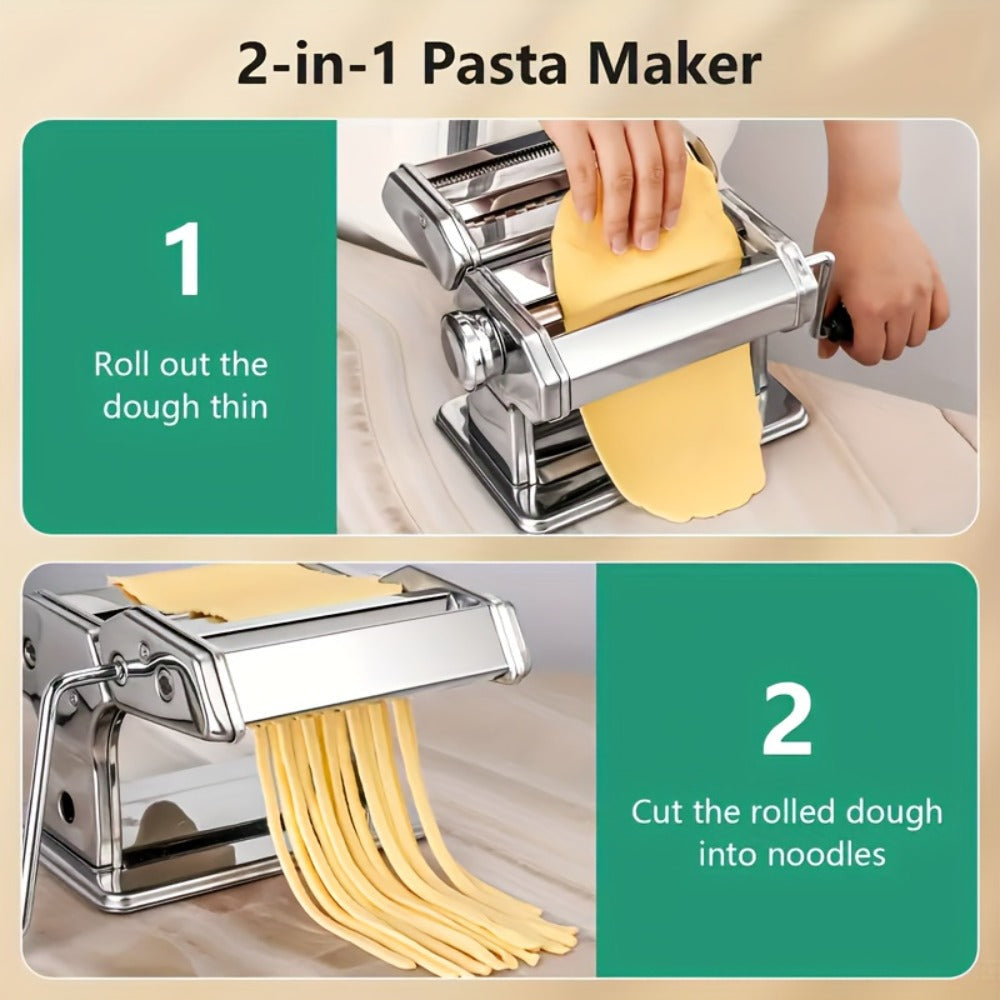 Manual Pasta Maker Machine Stainless Steel, Hand Crank Pasta Roller for Spaghetti Fettuccine Lasagne Noodles