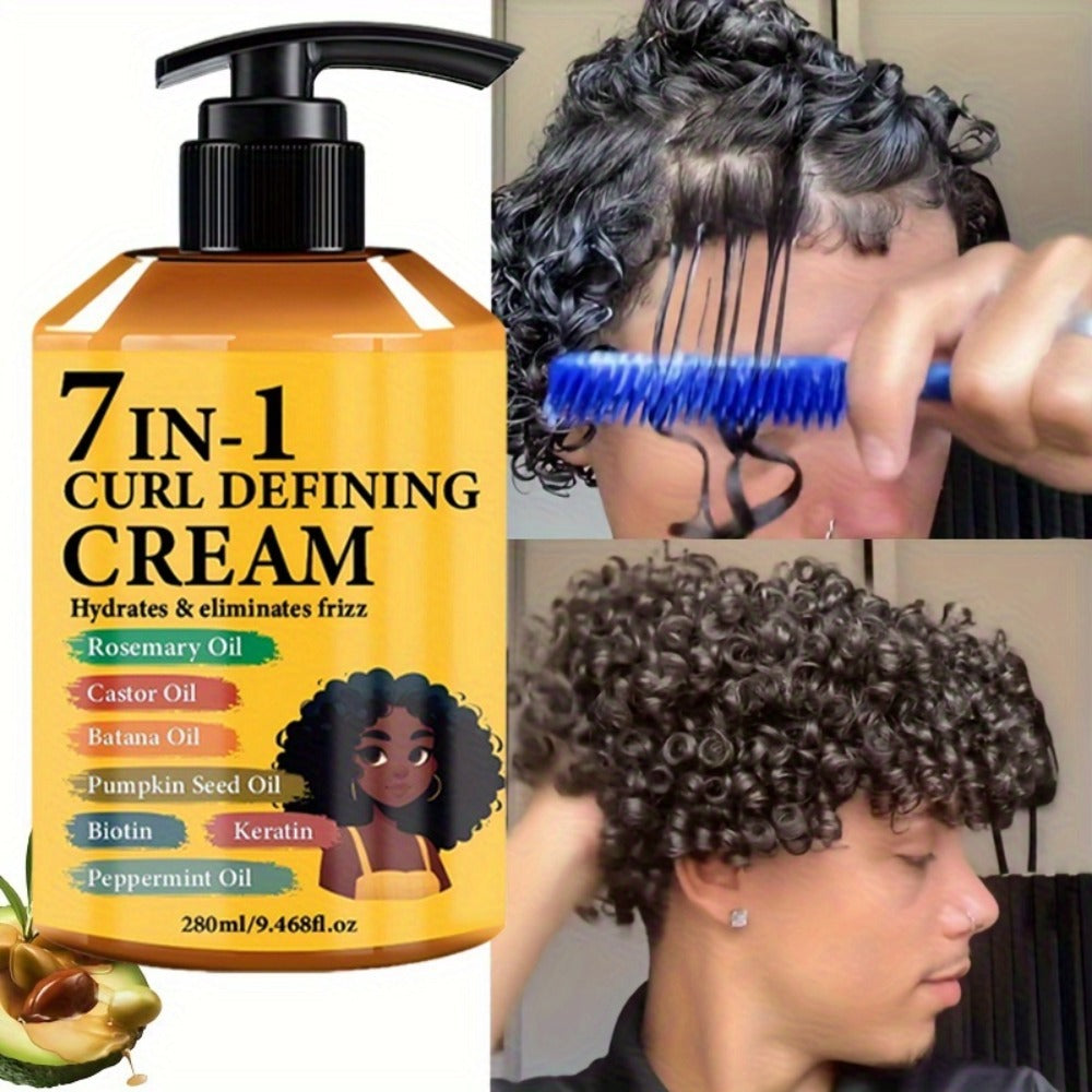 Curl Cream for Wavy & Curly Hair 9.47oz – 7-in-1 Moroccan Argan Oil & Rosemary Formula for Long-Lasting Hold