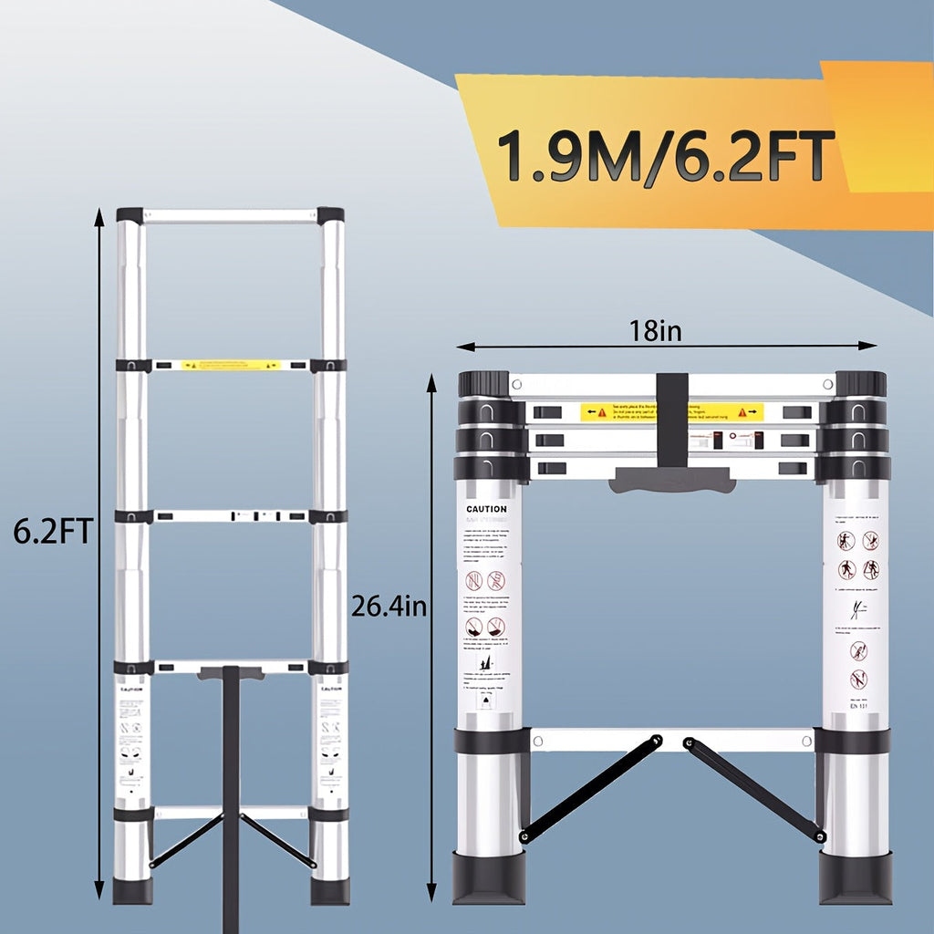 Telescoping Extension Ladder Aluminum, 6.5 / 8.5 / 10.5 / 12.5 FT Folding Telescopic Ladder, Easy Store