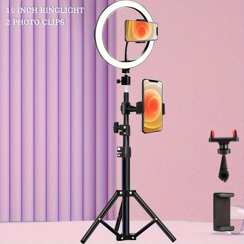 12-Inch USB Ring Light with Retractable Floor Tripod, Dual Phone Clips and Three-Color or RGB Options