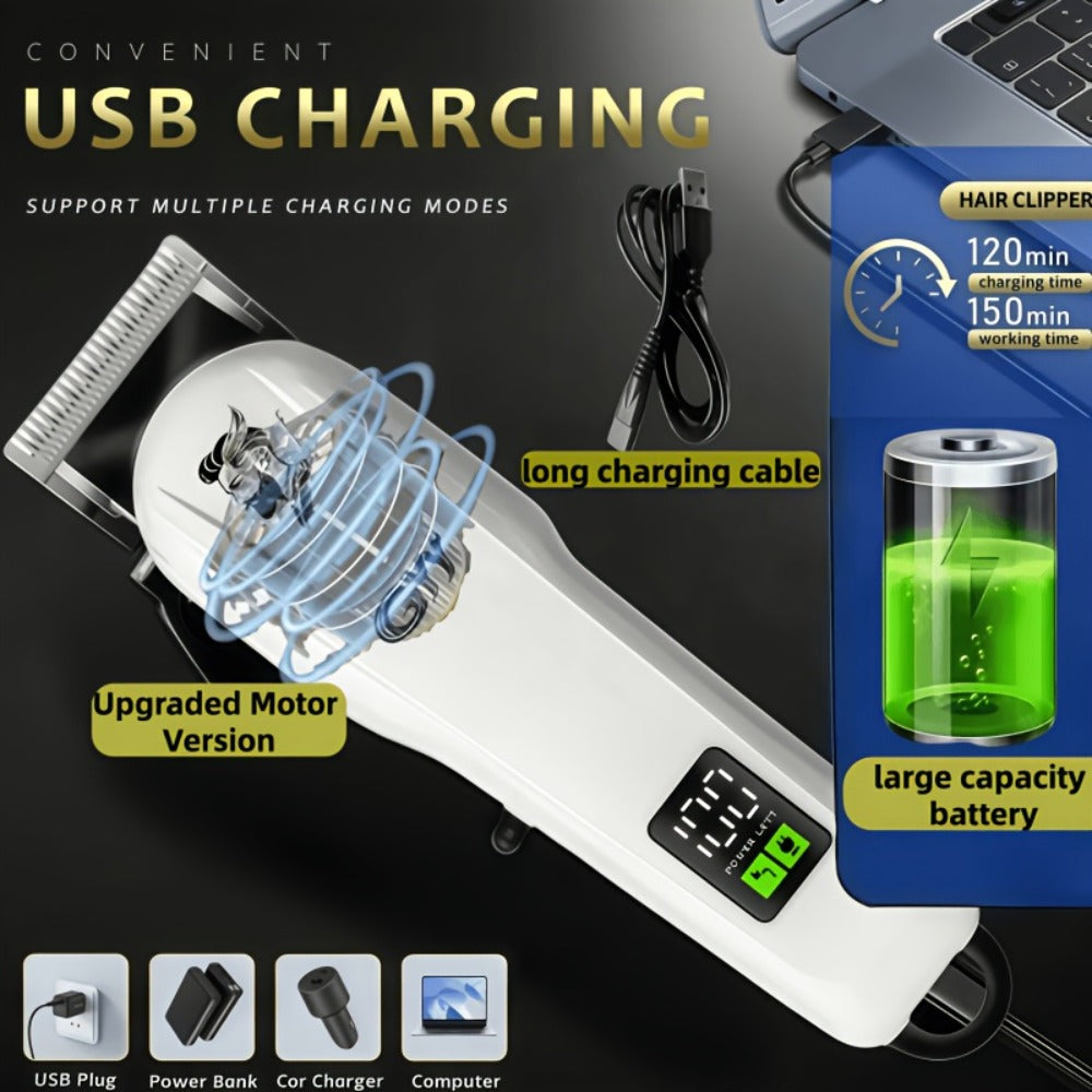 Hair Grooming Kit for Men - Electric Hair Clipper Set with Digital LCD Display, USB Rechargeable