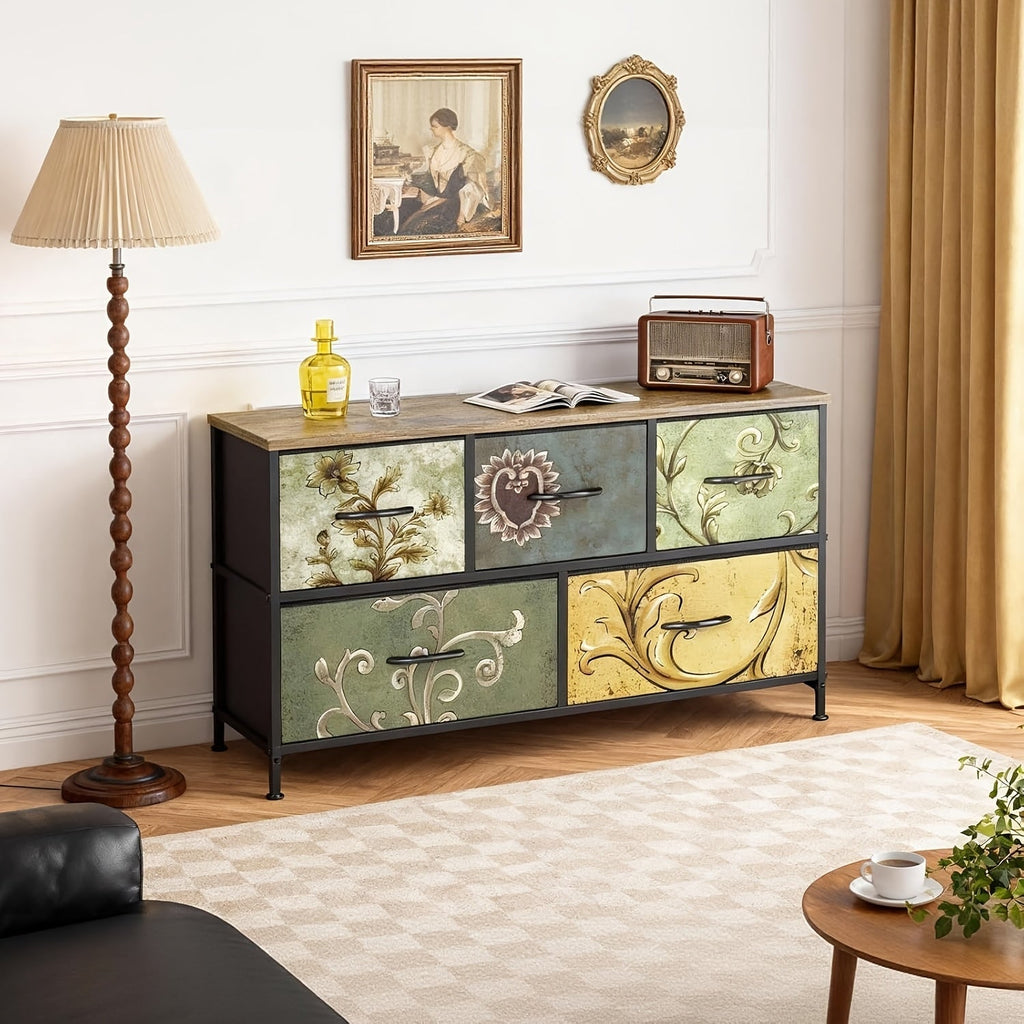 5-Drawer Fabric Dresser with Storage Drawers and Multiple Color Options