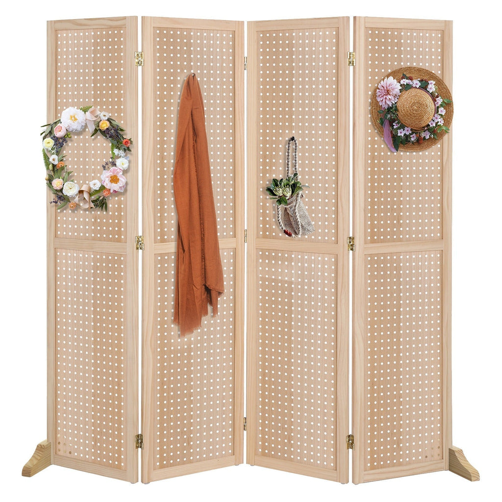 60-Inch Pegboard Room Divider with Pine-and-MDF Panels, Base Options and Four Finish Labels