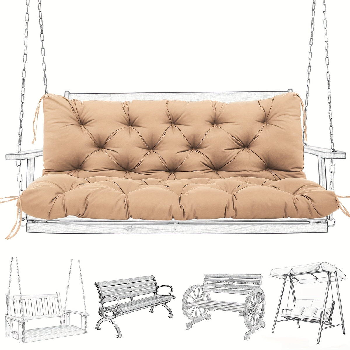 Outdoor Swing Cushion shown in the Khaki, 60 x 40 x 5 inches option