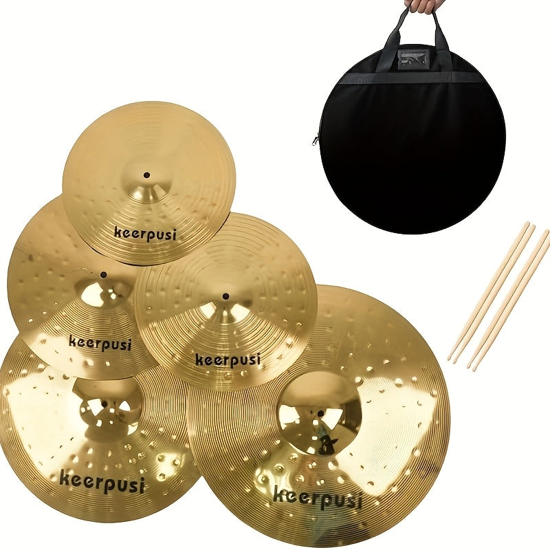 5-Piece Cymbal Pack, 14–20 Inch Hi-Hat Crash Ride Set with Bag