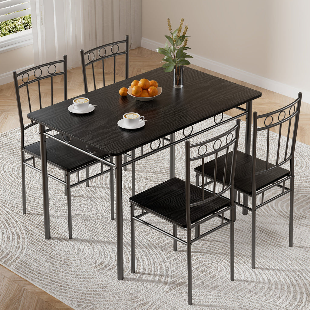 43.3-Inch Five-Piece Dining Table Set with Rectangular Table, Four Scroll-Back Chairs and Three Colors