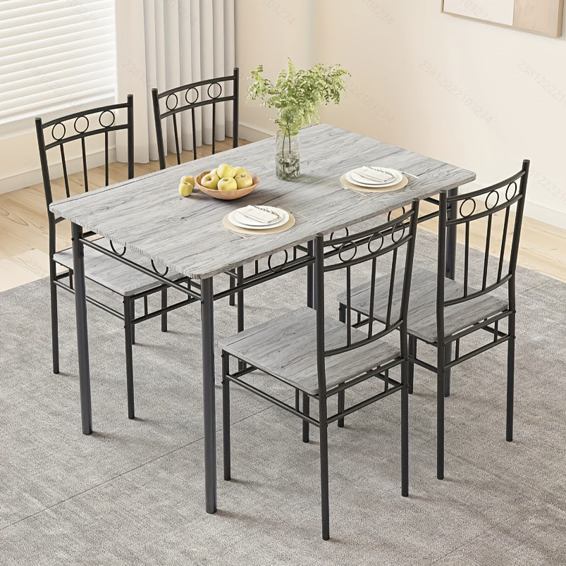 43.3-Inch Five-Piece Dining Table Set with Rectangular Table, Four Scroll-Back Chairs and Three Colors
