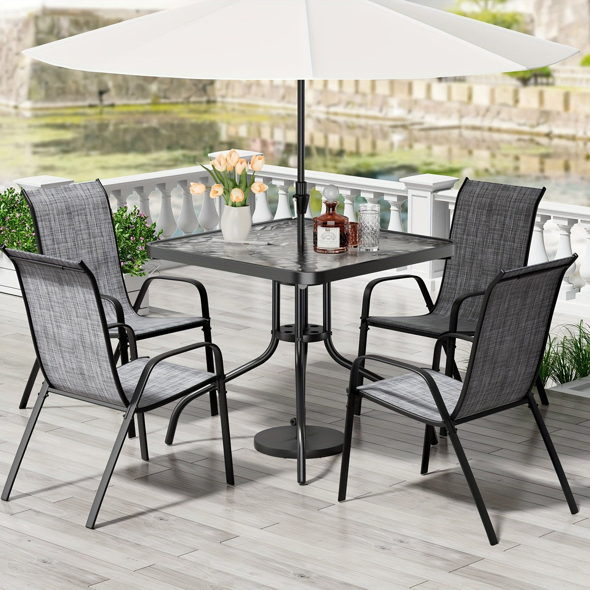 5-Piece Patio Dining Set with Stackable Design for Practical Everyday Home Use
